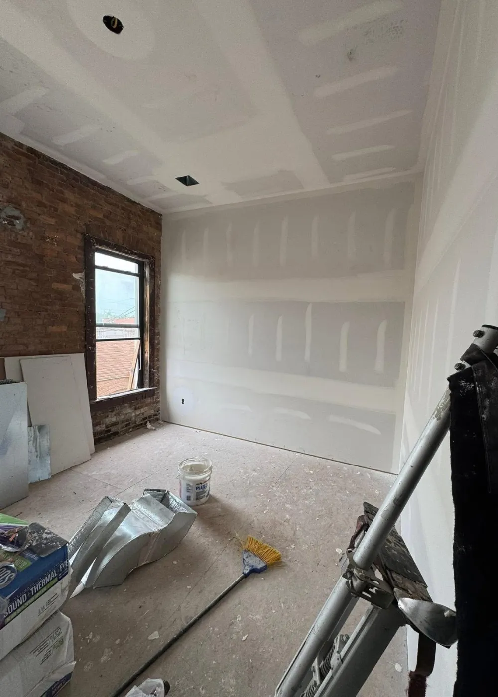 Interior rebuild stage with framing and open access