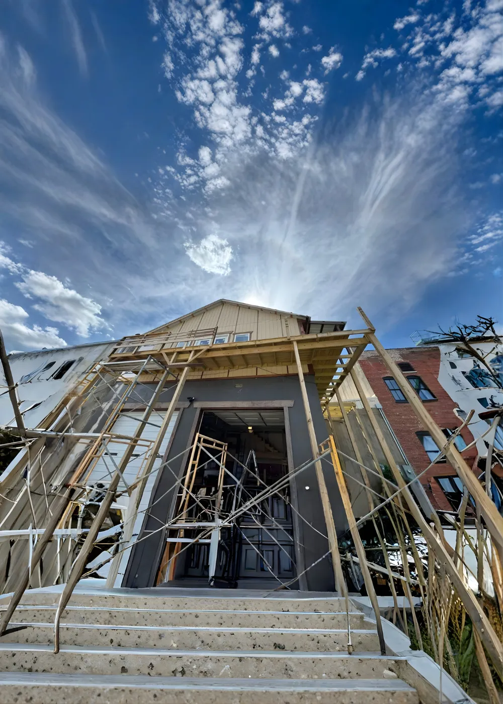 Covered deck structure during construction
