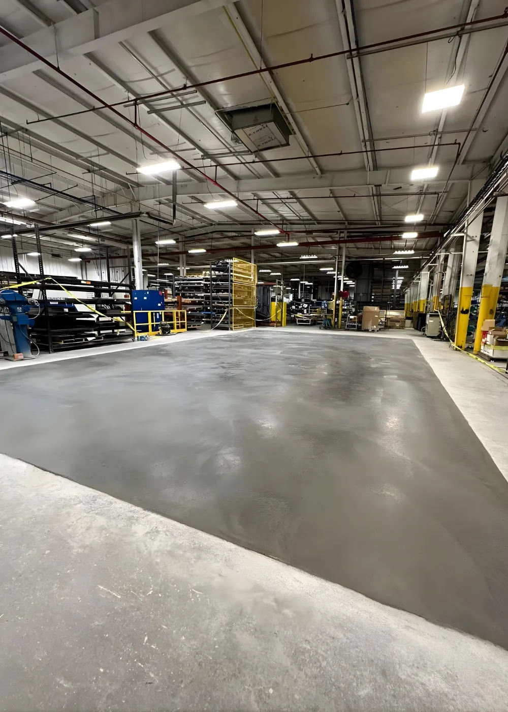 Finished coated concrete floor in a work area